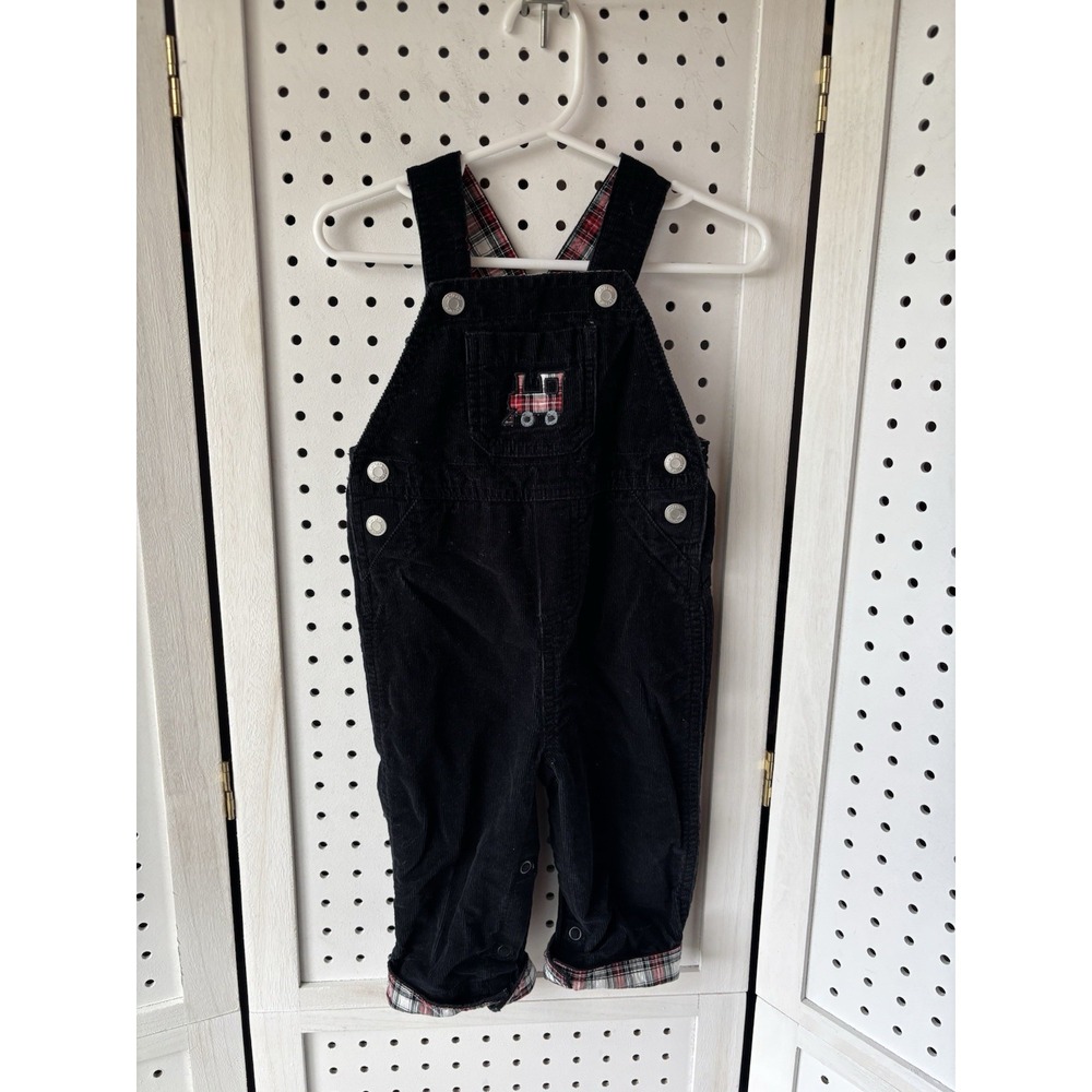 Carter's 12m Months Boys Black Corduroy Overalls Holiday Christmas Train Embroid